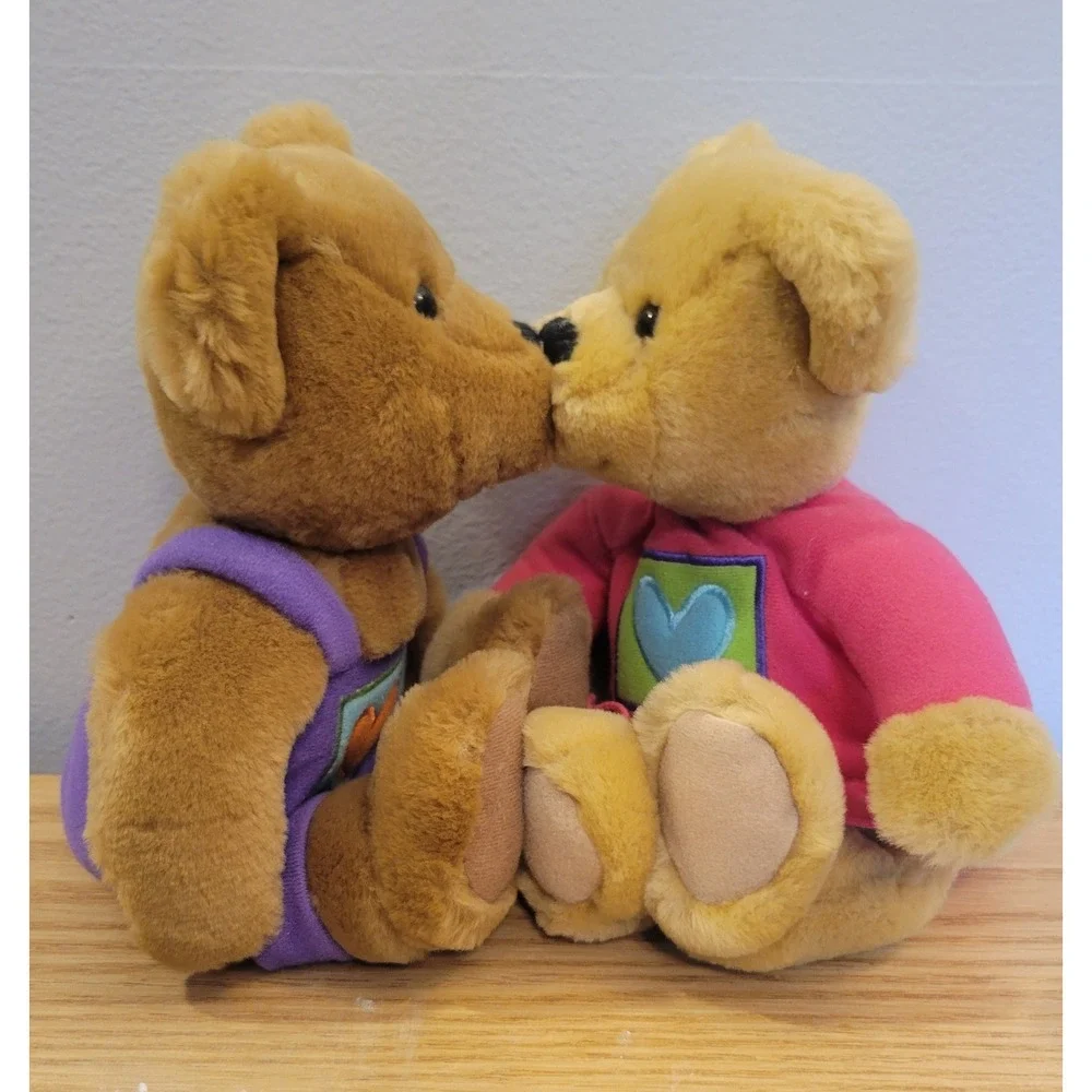 1997 Hallmark Kiss Kiss Magnetic Bears Limited Ed Valentines Day Plush Set 8in